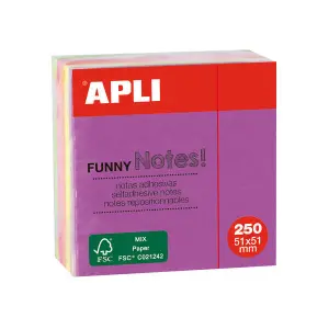 Apli Mini-Cubo De Notas Adhesivas Funny 51X51mm 250H Colores Fluorescentes Surtidos
