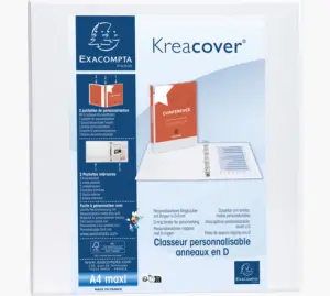 Exacompta Carpeta 2 Anillas Mixtas PP A4+ 50mm Personalizable con 3 Bolsos Exteriores Blanca