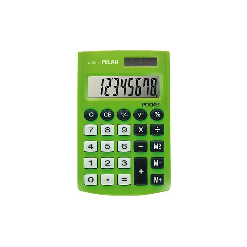 Milan Calculadora de Bolsillo con Pantalla de 8 Dígitos y Teclas de Memoria Verde
