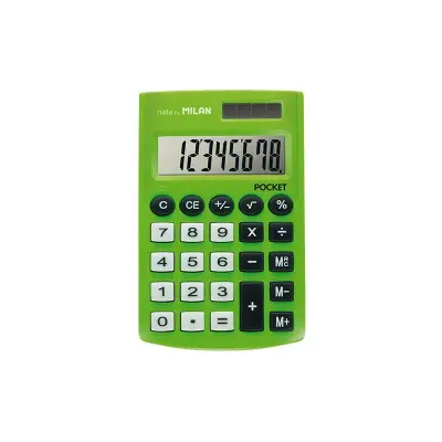 Milan Calculadora de Bolsillo con Pantalla de 8 Dígitos y Teclas de Memoria Verde