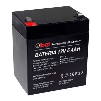 Elbat Batería de Plomo 12V 5.4Ah VRLA AGM - Dimensiones 90x70x101mm - Color Negro
