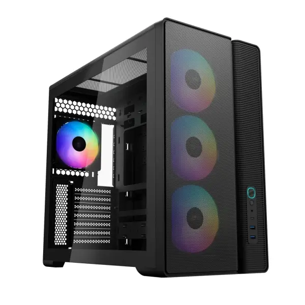 Sama S50 Caja Torre ATX con Lateral de Cristal Templado, 4 Ventiladores ARGB, USB-A 3.0 y USB-C 3.2, Color Negro