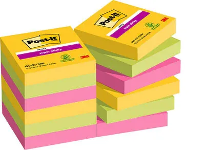 Post-it Super Sticky Pack de 12 Blocs de 90 Notas Adhesivas 47.6x47.6mm Colores Surtidos