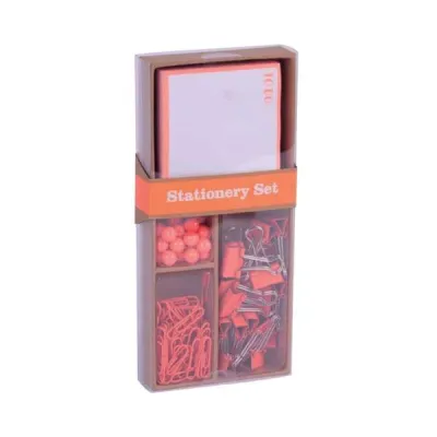 Apli Fluor Collection Set de Oficina - 25 Pins, 80 Clips 28mm, 20 Pinzas 19mm, Notas Adhesivas 100 Hojas Naranja Fluor