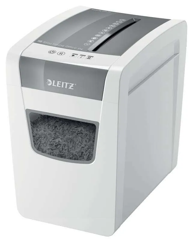 Leitz IQ Slim P4 Destructora de Papel Corte Confeti - Hasta 10 Hojas - 23L - Silenciosa - Blanco/Gris