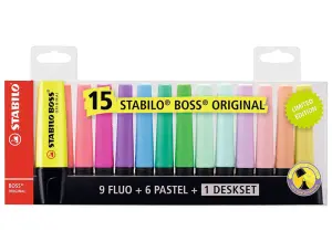 Stabilo Boss 70 Pack de 15 Marcadores Fluorescentes - Trazo 2-5mm - Recargable