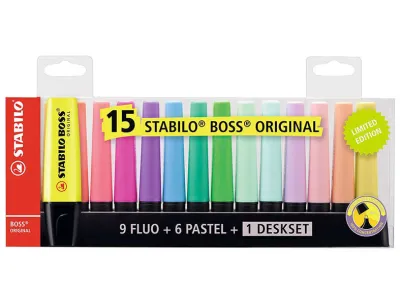 Stabilo Boss 70 Pack de 15 Marcadores Fluorescentes - Trazo 2-5mm - Recargable