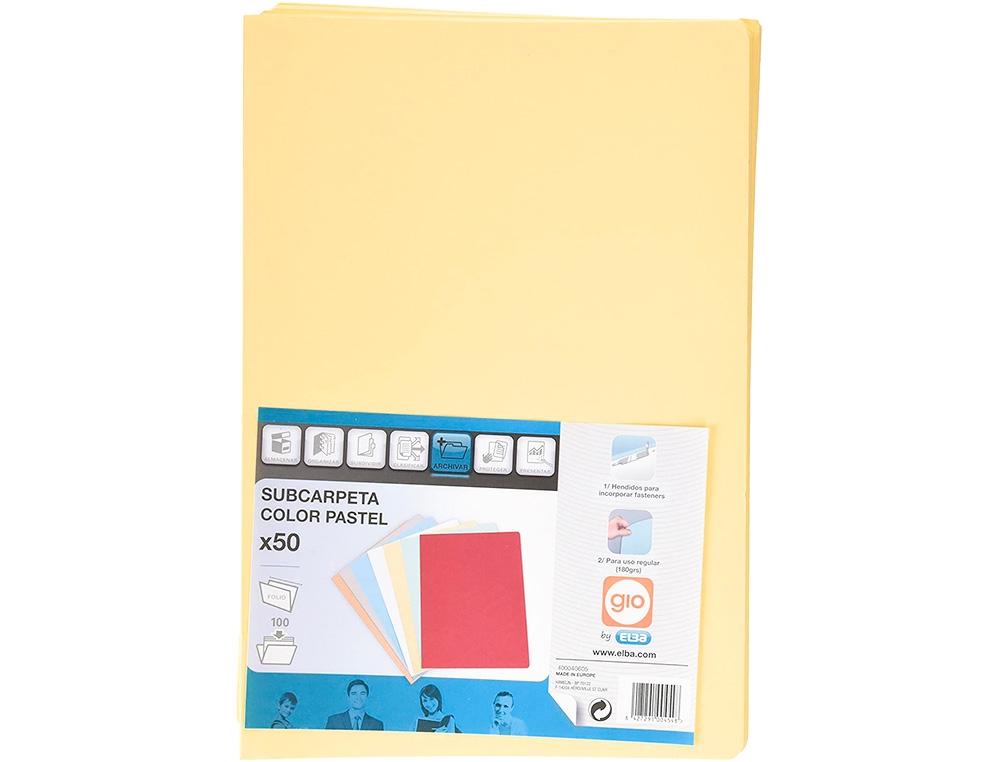 Gio Subcarpeta Simple Cartulina Folio 180Gr Amarillo Pastel -50U-