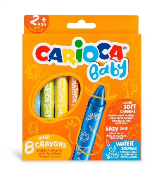Carioca Pack de 8 Ceras Baby 2+ - Super Suaves y Lavables - Colores Brillantes