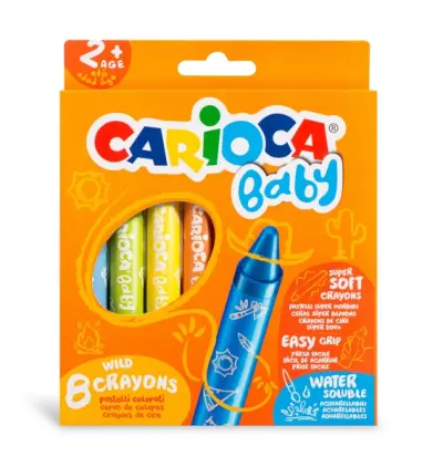 Carioca Pack de 8 Ceras Baby 2+ - Super Suaves y Lavables - Colores Brillantes