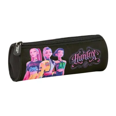 Safta Portatodo Redondo K-Pop Demon Hunters - Cremallera - 20x7x7cm - Negro/Rosa