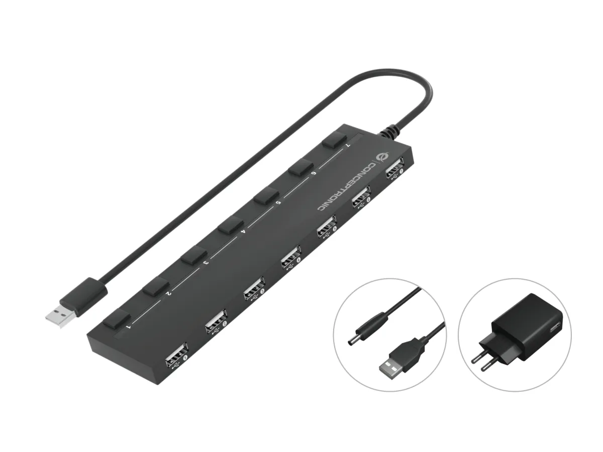 Hub Usb 2.0 Conceptronic Hubbies08 - 7 Puertos Con Interruptores