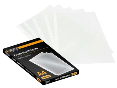 Ingraf Pack de 100 Fundas Multitaladro A4 Transparentes 70 Micras Granulado