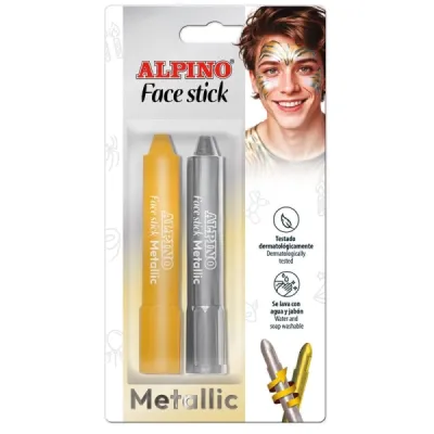 Alpino Fiesta Face Stick Pack - 2 Barritas de Pintura Facial - Color Plata y Oro