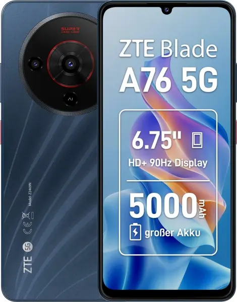 ZTE Blade A76 5G 6.75" HD+ 6GB RAM 128GB Almacenamiento Negro