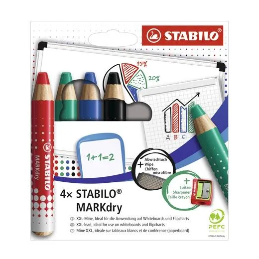 Stabilo Marcador En Seco Markdry Para Pizarra Blanca Y De Papel C/Surtidos Estuche 4 Ud