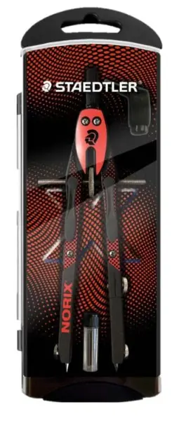 Staedtler Norix 555 Compás Metálico Escolar de Precisión con Mecanismo Pulsador y Ajuste por Rueda Central - Rojo/Negro