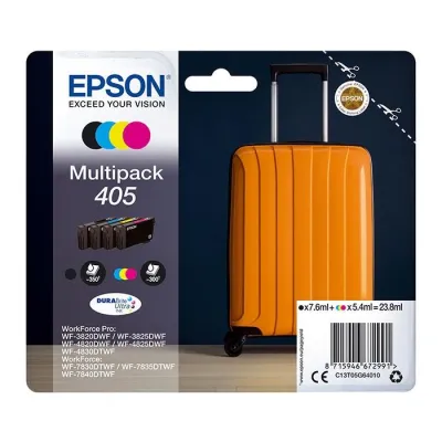 Epson Tinta Multipack BK/C/M/Y Nº 405 para Workforce Pro WF-3820DWF, WF-3825DWF, WF-4820DWF, WF-4825DWF, WF-4830DWF, WF-7830DTWF, WF-7835DTWF, WF-7840DTWF