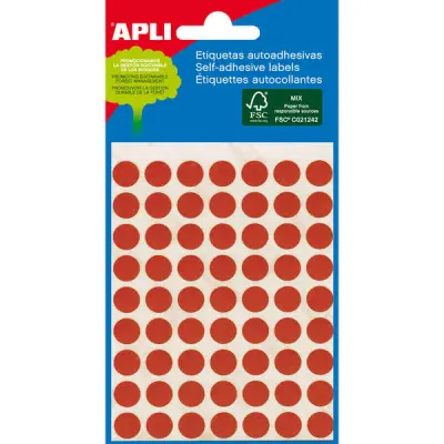 Apli Minibolsa de 288 Etiquetas Redondas Ø 8mm Adhesivo Permanente Color Rojo