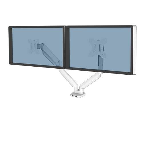 Fellowes Platinum Series Brazo Para Monitor Doble - Hasta 27" Y 9Kg - 2 Puertos Usb - Ajustable Con Muelle De Gas - Color Blanco