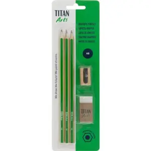 Titan Arts Lápices de Grafito HB, Sacapuntas y Goma - Set de 3 Piezas