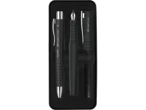 Faber-Castell Poly Pack Bolígrafos Poly Ball y Pluma Estilográfica con Clip Metal Negro