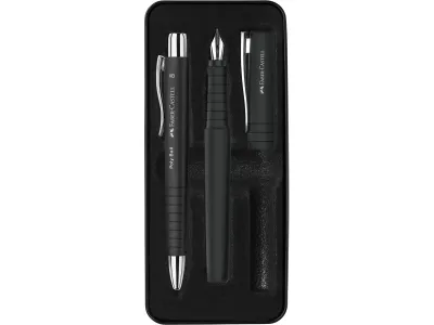 Faber-Castell Poly Pack Bolígrafos Poly Ball y Pluma Estilográfica con Clip Metal Negro