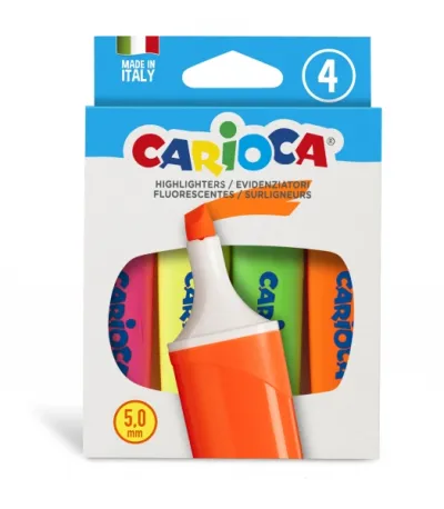 Carioca Memolight Pack de 4 Marcadores Punta Biselada 5mm Colores Brillantes Lavables
