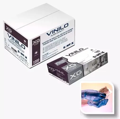 Caja De Guantes De Vinilo Azul Sin Polvo Multiusos Talla Xg -100U-