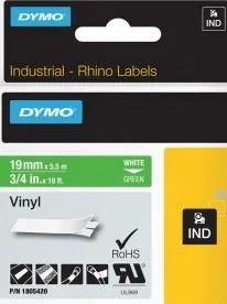 Dymo Cinta De Etiquetas Industrial Adhesiva Id1-19 - Blanco Sobre Verde - 19Mmx5´5M - Vinilo - Rotuladora Rhino