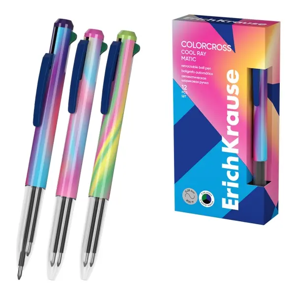 ErichKrause Colorcross Matic Cool Ray Bolígrafo 3 en 1 Punta 0.7mm Tinta Azul Negra Verde