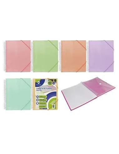 Bismark Carpeta Espiral 60 Fundas Transparentes - Polipropileno - Tamaño A4 - Espiral Plastica Indeformable - Apertura 360 Grados - Gomas De Cierre - Colores Pastel