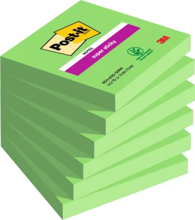 Post-it Super Sticky Notas Adhesivas Reposicionables 76x76mm Color Verde PEFC 90 Unidades
