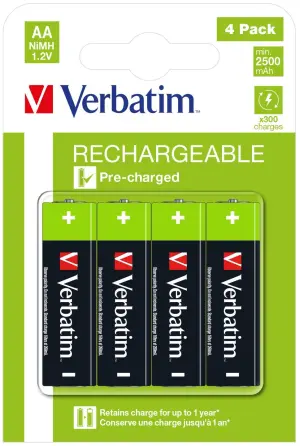 VERBATIM PILAS ALCALINAS RECARGABLES AA - HR06 - (PACK 4 UDS) (SUSTITUYE 49941)