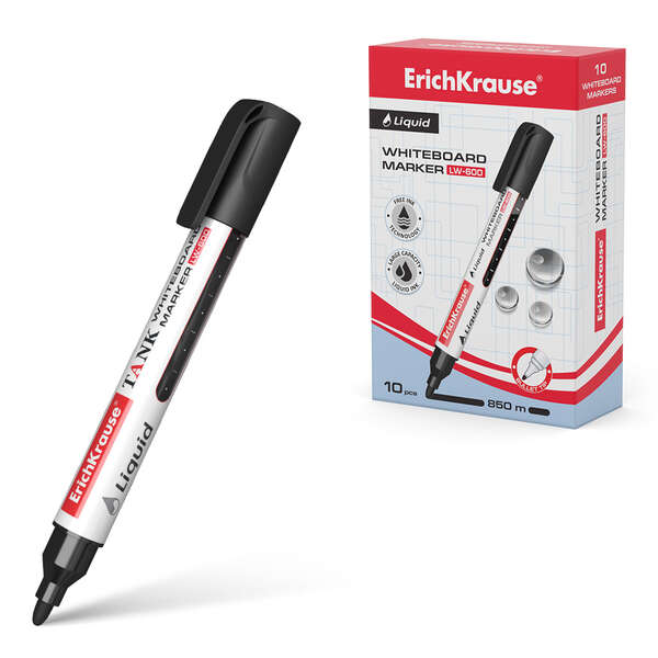 Erichkrause Liquid Lw-600 Marcador De Pizarra Blanca - Tinta Liquida A Base De Alcohol - Punta En Forma De Bala - Ancho De Linea 2.5Mm - Color Negro