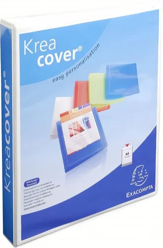 Exacompta Carpeta 4 Anillas Mixtas 30mm KreaCover Forrada PP A4+ Personalizable Blanco