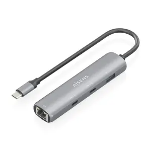 Aisens Adaptador de Red USB-C a Ethernet Gigabit con Hub 2xUSB-C y 1xUSB-A 3.0 - 15cm - Gris