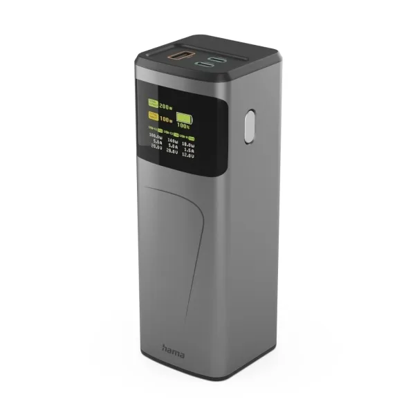 Hama Powerbank 24000mAh 200W USB-C USB-A Power Delivery Pantalla TFT Color Gris