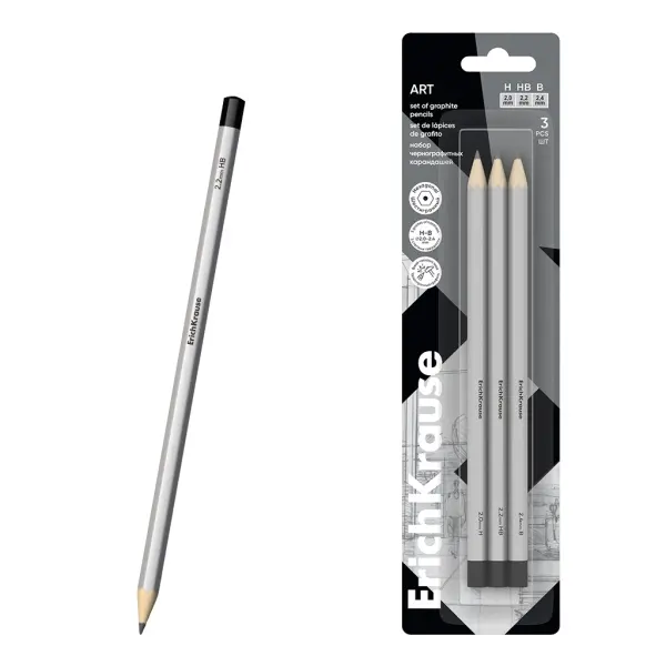 ErichKrause Art Pack de 3 Lápices de Grafito - Durezas H, HB y B - Cuerpo Hexagonal