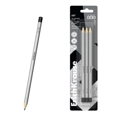ErichKrause Art Pack de 3 Lápices de Grafito - Durezas H, HB y B - Cuerpo Hexagonal