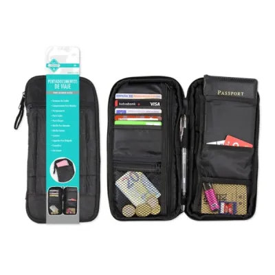 Lagart Portadocumentos de Viaje Negro con Compartimentos para Tarjetas y Pasaporte