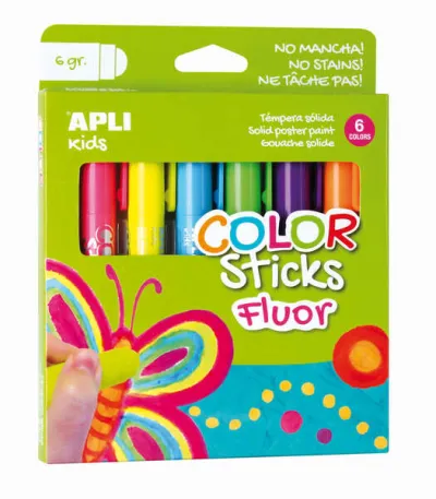 Apli Color Sticks Pack de 6 Temperas Sólidas 6g Colores Flúor Acabado Satinado