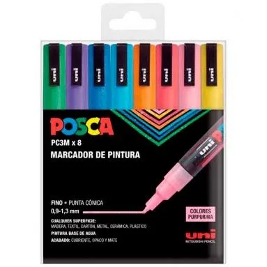 Posca Marcador  Pc-3M/8C Pintura No Permanente Punta Cónica 0,9 - 1,3 Mm C/Surtidos -Estuche Sp 8-