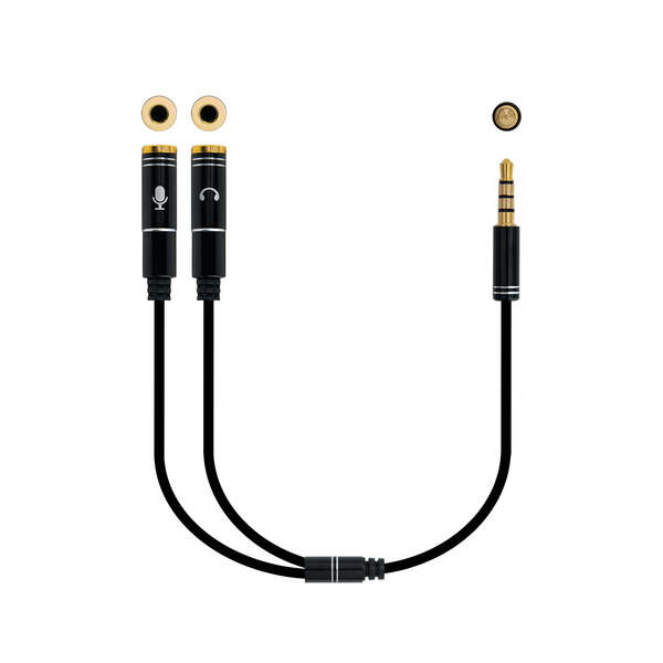 Nanocable Cable Adaptador Audio Jack 3.5Mm Macho 4 Pines A 2X Jack 3.5Mm Hembra 3 Pines 0.30M - Color Negro