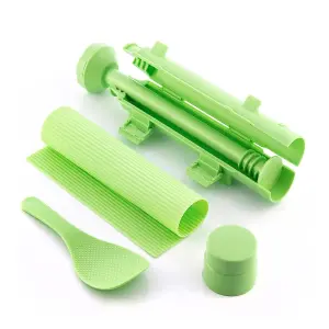 Innovagoods Suzooka Set de 3 Piezas para Sushi - Libre de BPA - Incluye Esterilla - Facil de Limpiar - Incluye Recetario - Color Verde