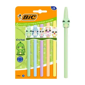 Bic Cristal Pastel Pack de 5 Bolígrafos de Bola con Punta Redonda 1mm Tinta Azul