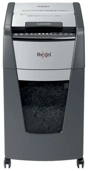 Rexel Optimum AutoFeed 300X Destructora Automática P-4, Alimentación 300 Hojas, Papelera 34L, Gris/Plata