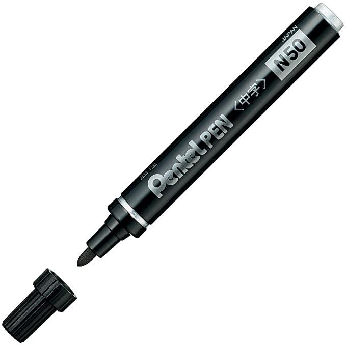 Pentel Pen N50-Ae Marcador Permanente Cuerpo Aluminio Negro Y Punta Media Conica -12U-