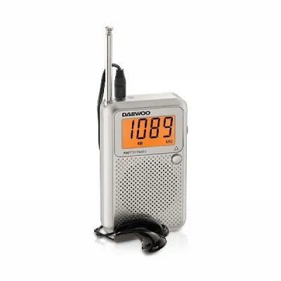 Daewoo Radio AM/FM con Pantalla Digital, Jack 3.5mm y Antena Telescópica - Gris