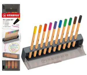 Stabilo Point 88 Set de 10 Rotuladores de Punta de Fibra - Trazo 0.4mm - Colores Surtidos